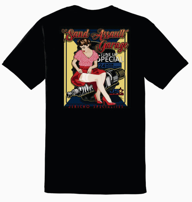 Sand Assault Garage Spark Plug Pin Up T-Shirt