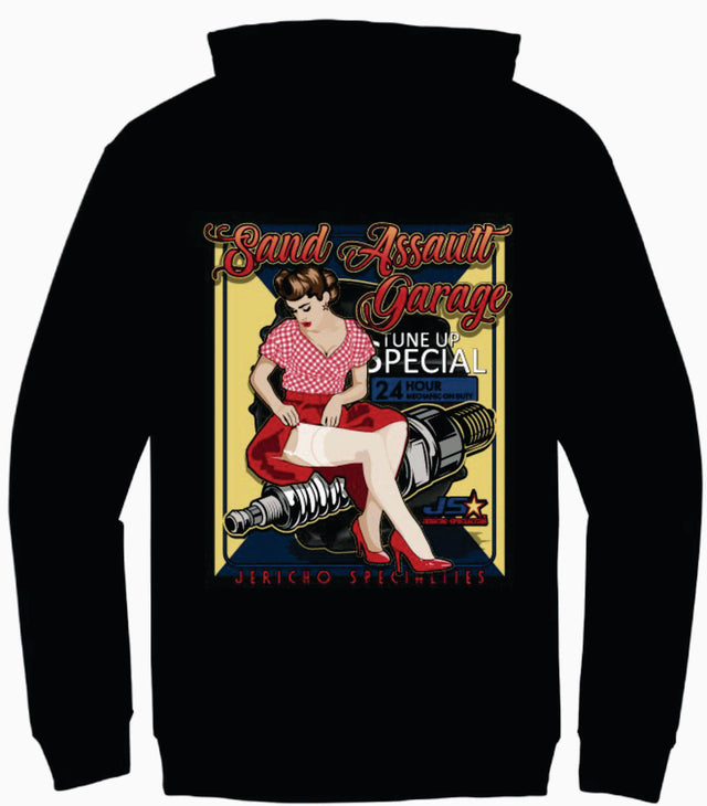 Sand Assault Garage Spark Plug Pin Up Also Available in a Zip UP