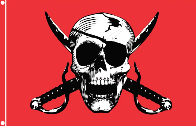 Crimson Pirate Skull Flag