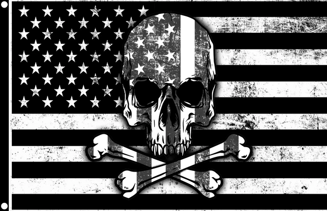 American Black White Skull Bones Flag